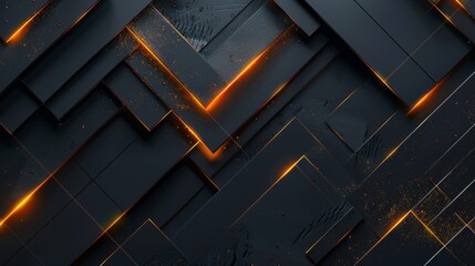 Modern abstract design with layered black geometric shapes and glowing orange highlights, creating a striking visual effect