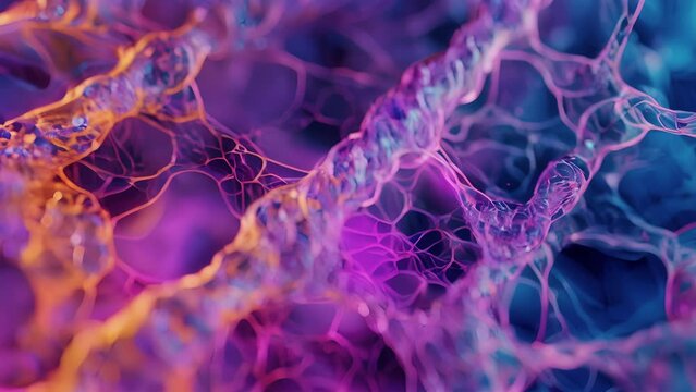 A closeup view of microtubules in the cytoskeleton resembling long hollow tubes that act as highways for the transport of materials within the cell.
