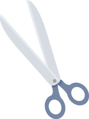 Open pair of metal scissors with blue handles for cutting paper, hair, fabric, and more