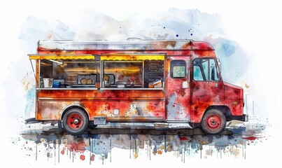 food truck in city festival , selective focus. Digital illustration, white background
