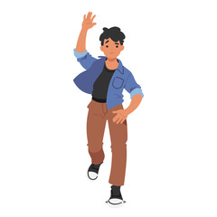 Boy Running With One Arm Raised, Front View, Vector Illustration Captures The Motion And Energy Of The Child