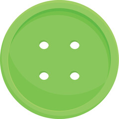 Green sewing button with four holes for attaching to clothes, fabric, towels, or other materials