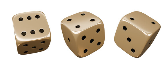 Casino gambling game. Gold luxury dice set.