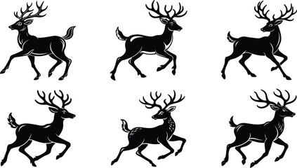 Set of deer vector silhouette collection