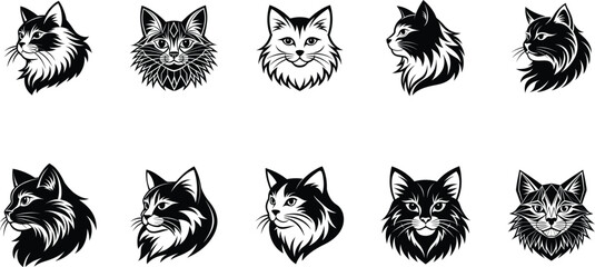 Set of cat  vector logo icon for designs t-shirts emblems badges embroidery and other print designs
