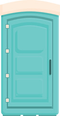 Fototapeta premium Turquoise portable toilet cabin standing on the ground, isolated on white background