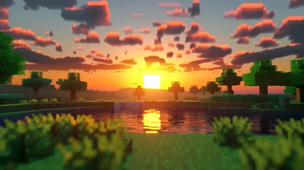 Gardinen sunrise in a location in a game in 3D pixel art style © Gnublin