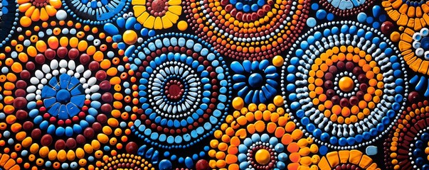 A close-up of a beautiful African pattern featuring colorful circles and dots