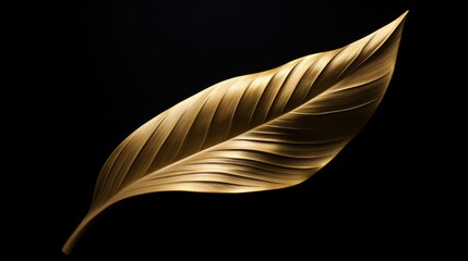 A large golden leaf on a black background