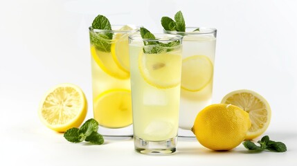 Refreshing Lemonade with Lemon Slices and Mint