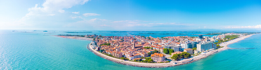 Naklejka premium City of Grado, Italy, in summer at sunset