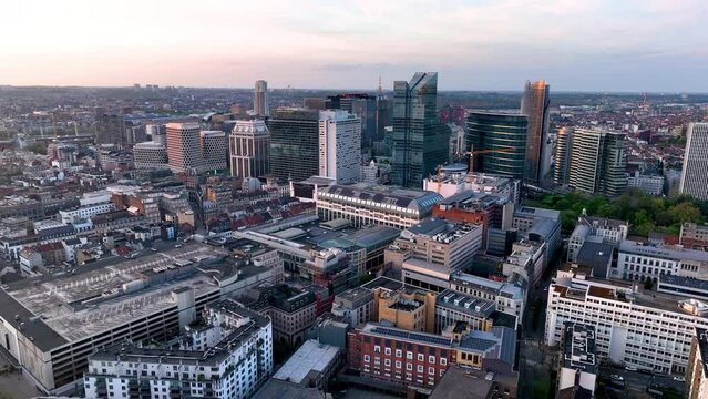 Aerial Shot of Brussels Skyline, Capital of Belgium. Popular tourist destination with ecliptic architecture. 4K. Europe