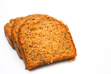 Banana Walnut Cake placed on white background, isolate, food cake, American dessert
