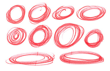 Set scribble circle, red marker isolated on white background	