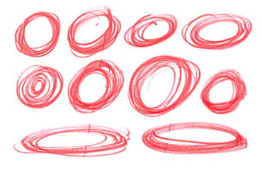 Set scribble circle, red marker isolated on white background	