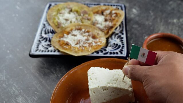 Mexican cotija cheese and traditional chalupas