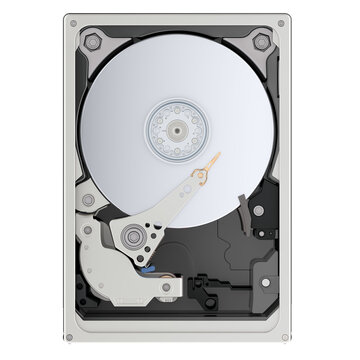 HDD, Hard Disk Drive. Front view. 3D rendering isolated on transparent background