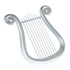 Silver lyre, 3D rendering isolated on transparent background