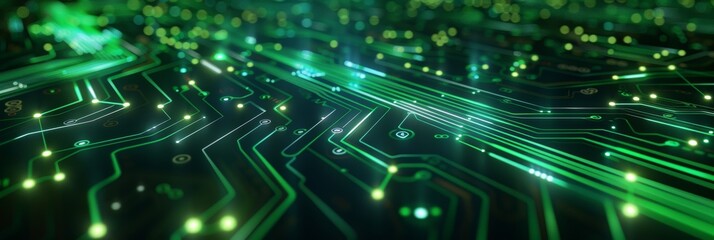 Futuristic web background with glowing neon green circuit lines on a dark backdrop, providing a tech-inspired aesthetic