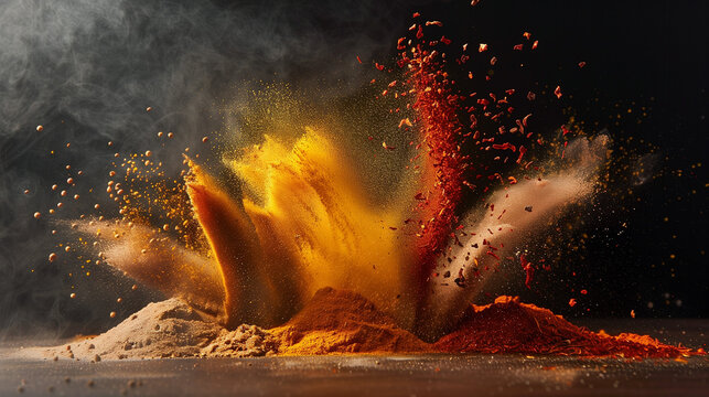 spice explosion, propelling cloud of spices and herbs into the air