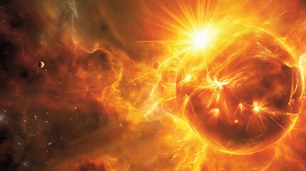 A Fiery Stellar Explosion In Space With Glowing Nebula