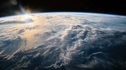Fototapeta premium Earth From Space During Sunrise With White Clouds
