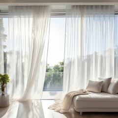 house decorated with curtain and beautiful view