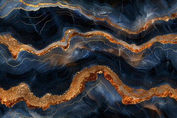 Blue abstract marble with gold veins natural  background. Closeup of granite stone. Texture for design ceramic tile, card, banner, poster