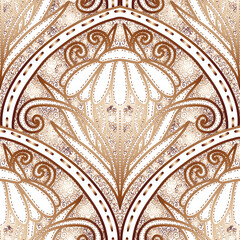 Brown floral ornament on white background, hand drawn. Seamless floral pattern-339.