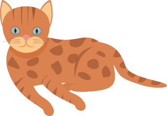 Cartoon illustration of a cute tabby cat relaxing, with its distinctive brown fur and stripes