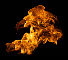 Fire and burning flame of explosive fireball isolated on dark background for abstract graphic design