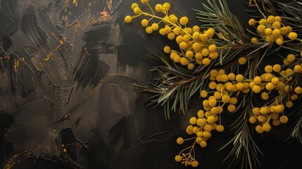 Fototapeta premium Marker painted Mimosa on a dark seamless backdrop