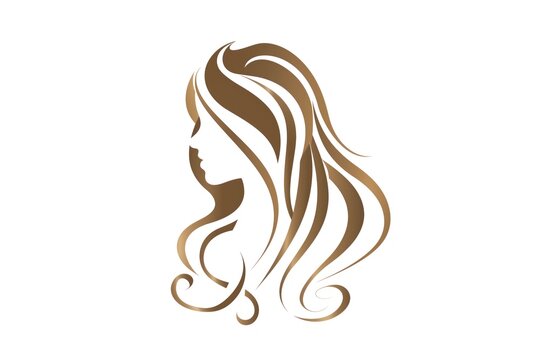 A woman with long red hair and a red and white logo