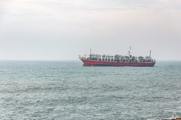 A squid fishing boat sailing off the coast of Mar del Plata, Argentina	