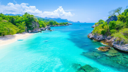 Tropical beach with turquoise water. Stunning coastal scenery