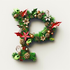 Merry Christmas letter P. Christmas Alphabet Letter.