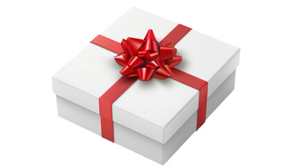 Fototapeta premium White gift box with red ribbon on white background