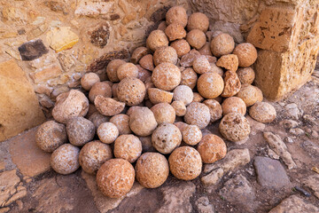 Europe, Greece, Crete, Chania, Aptera. Urban and political center of ancient Aptera. Roman ruins. Stone catapult balls.