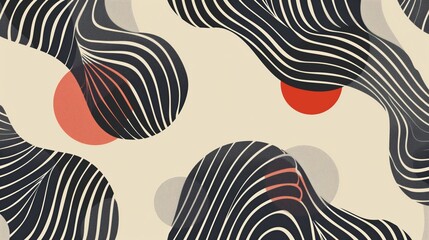 Abstract Striped Pattern With Red and Grey Circles