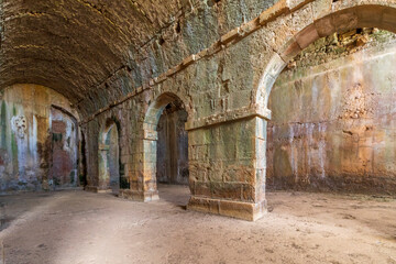 Fototapeta premium Europe, Greece, Crete, Chania, Aptera. Urban and political center of ancient Aptera. Roman ruins. Three vaulted ancient cistern.