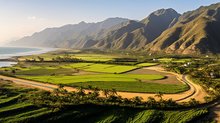 Obraz premium A beautiful landscape with mountains and a beach