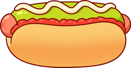 Hot dog with tomato, avocado and mayo. Traditional fast food sandwich, popular in Chile as 