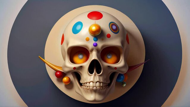 Abstract colorful 3d skull on white background in a seamless loop.