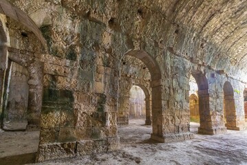 Europe, Greece, Crete, Chania, Aptera. Urban and political center of ancient Aptera. Roman ruins. Three vaulted ancient cistern.