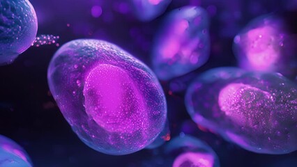 A highresolution animation of thyroid cells displaying the presence of specialized organelles called colloid droplets markers for hormone production.