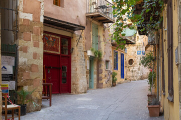 Europe, Greece, Crete, Chania, Old Town. Brick street.
