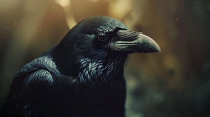 Naklejka premium A black crow is staring at the camera