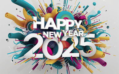colorful abstract design featuring happy new year 2025