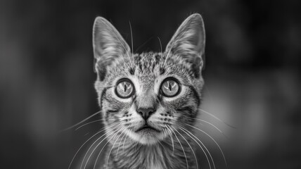 Obraz premium A cat with its eyes open and looking at the camera