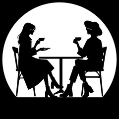 Fashion Women Drink Coffee Illustration.
